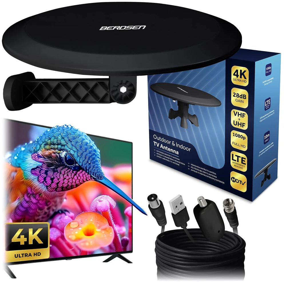 Berdsen BD-955 juoda ultra HD 4K vidaus ir lauko TV antena