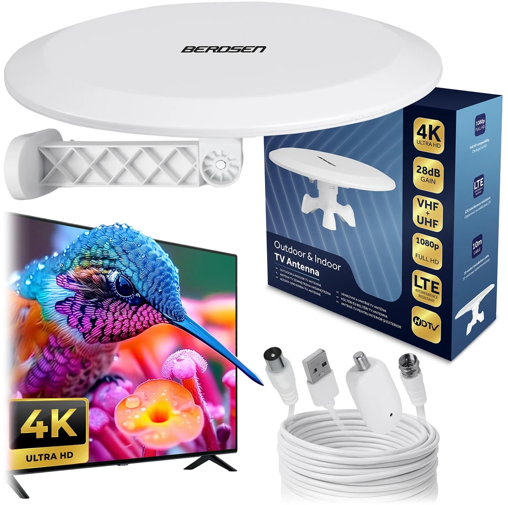 Berdsen BD-955 vidaus ir lauko TV antena Ultra HD 4K balta