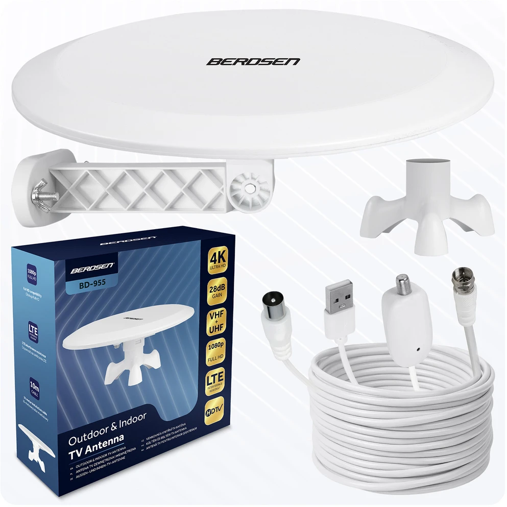Berdsen BD-955 vidaus ir lauko TV antena Ultra HD 4K balta