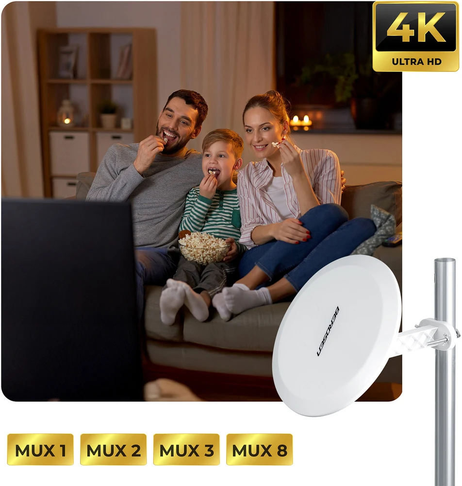 Berdsen BD-955 vidaus ir lauko TV antena Ultra HD 4K balta