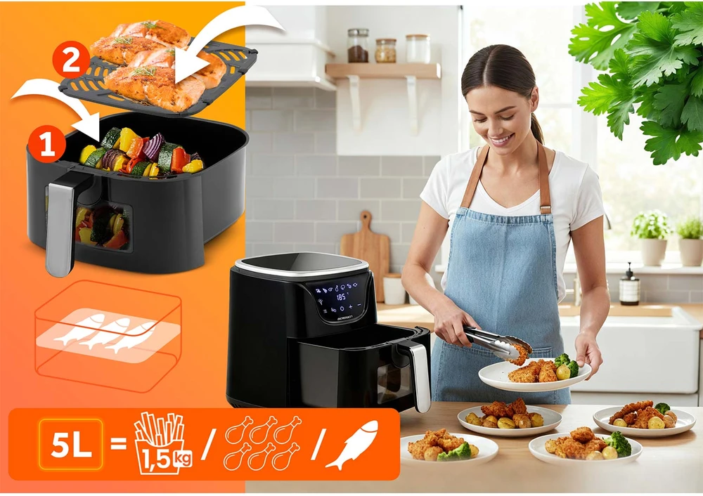 Berdsen Bealiejė gruzdintuvė Air Fryer 5 l BD-652 juodos ir sidabrinės spalvos