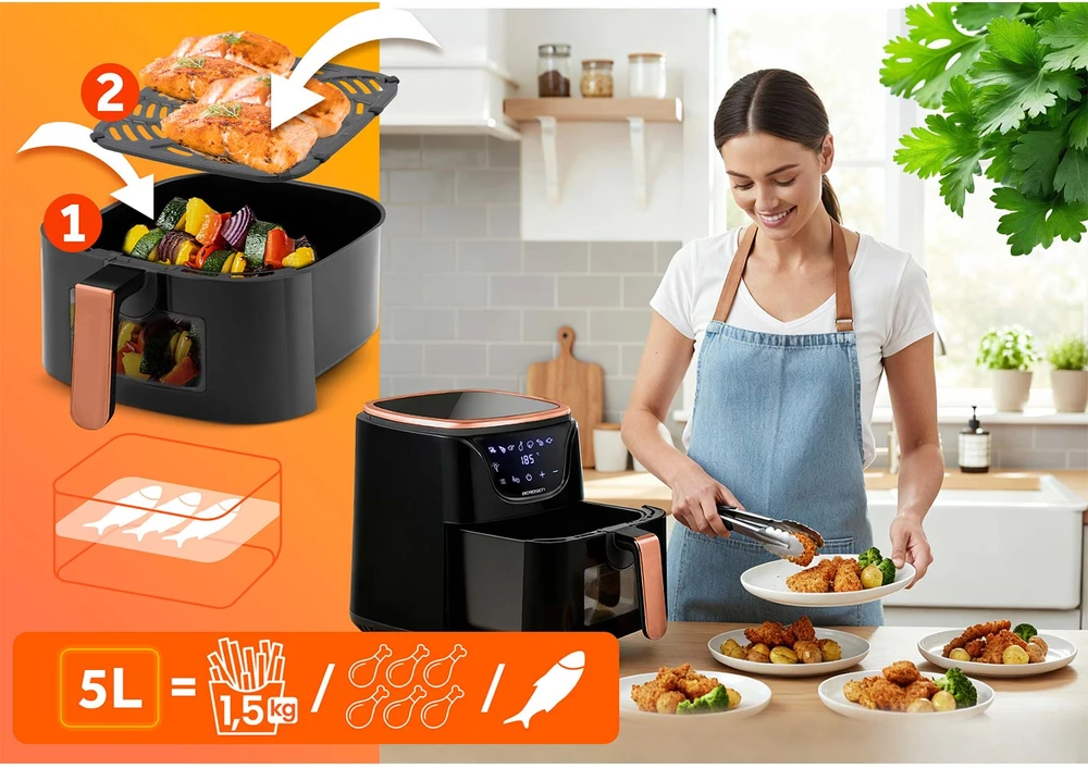 Berdsen Bealiejė oro gruzdintuvė Air Fryer BD-652 juodos ir aukso spalvų