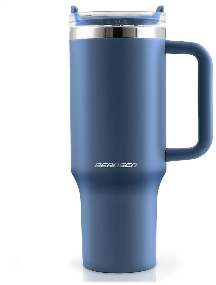 Berdsen mėlynas vakuuminis termosas-puodelis su šiaudeliu 1180 ml