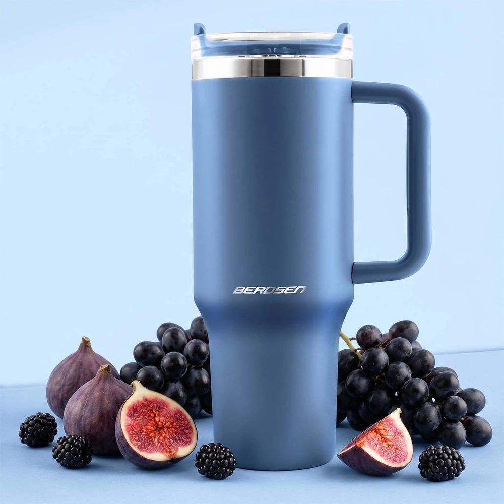 Berdsen mėlynas vakuuminis termosas-puodelis su šiaudeliu 1180 ml