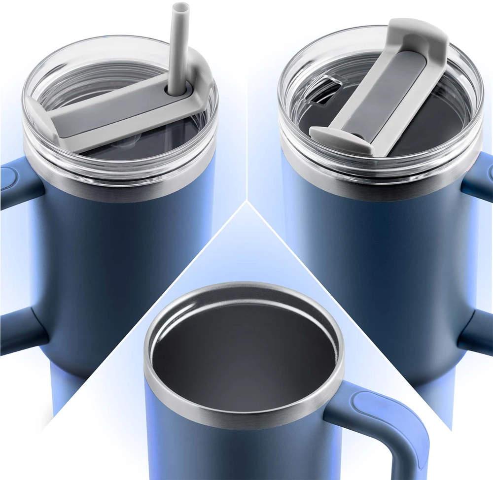 Berdsen mėlynas vakuuminis termosas-puodelis su šiaudelių rinkiniu 1180 ml