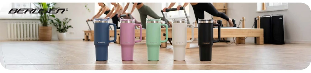Berdsen mėlynas vakuuminis termosas-puodelis su šiaudeliu 1180 ml
