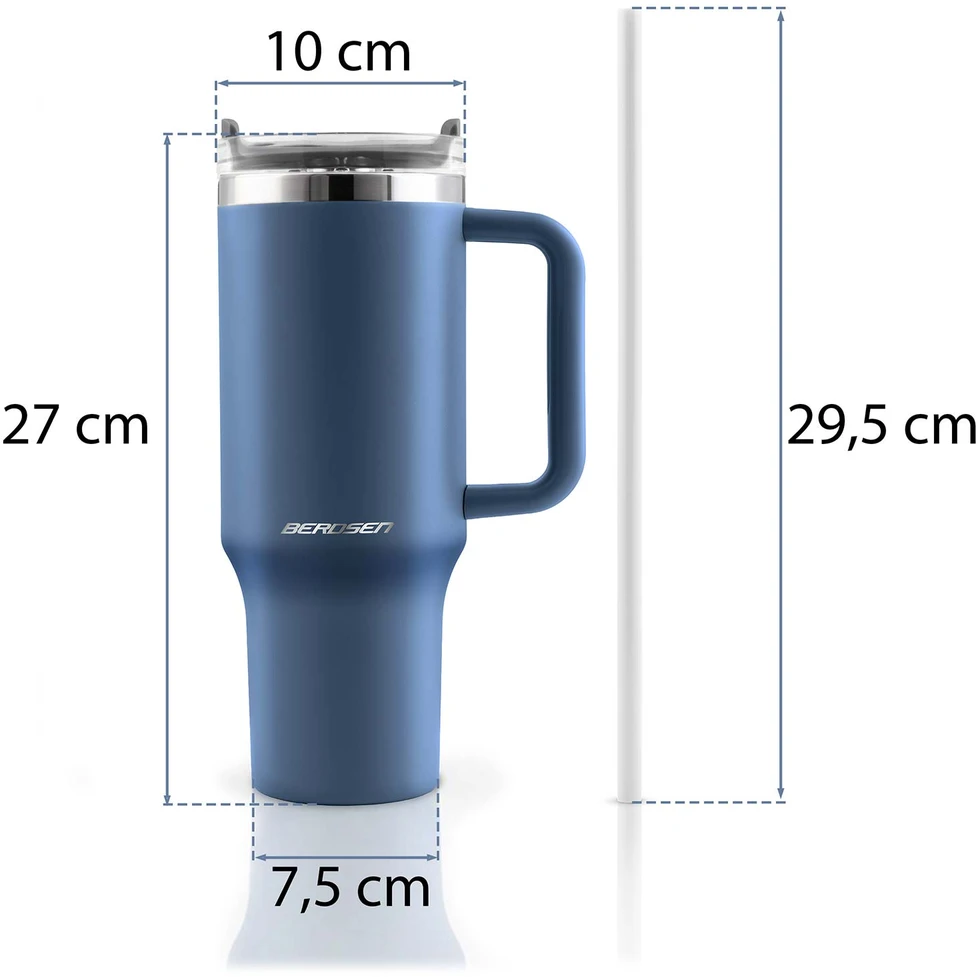 Berdsen mėlynas vakuuminis termosas-puodelis su šiaudelių rinkiniu 1180 ml