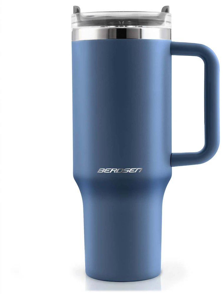 Berdsen mėlynas vakuuminis termosas-puodelis su šiaudelių rinkiniu 1180 ml