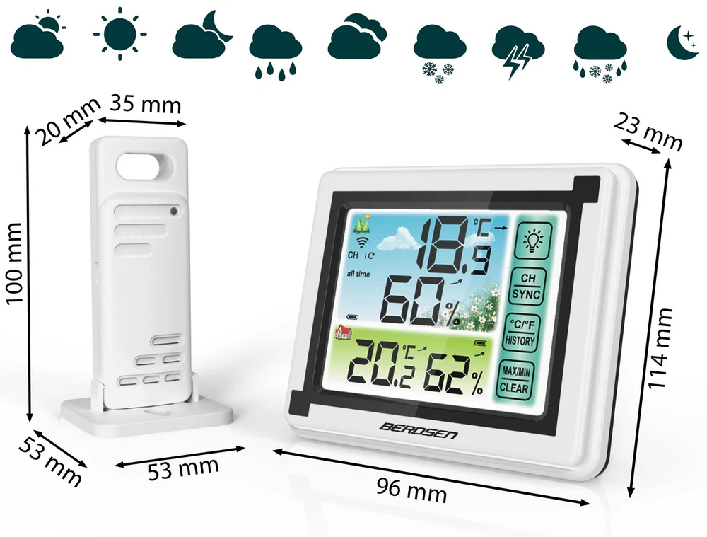 Berdsen BD-900 balta meteorologinė stotelė su ekranu