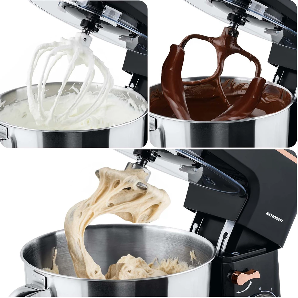 Plakiklis Berdsen Planetarinis stovinis maišytuvas, 6L nerūdijančio plieno dubuo, 1400W varinis variklis, daugiafunkcinis virtuvės maišytuvas, sunkiasvoris maišytuvas kepimui, tešlos minkymui, grietinėlės plakimui