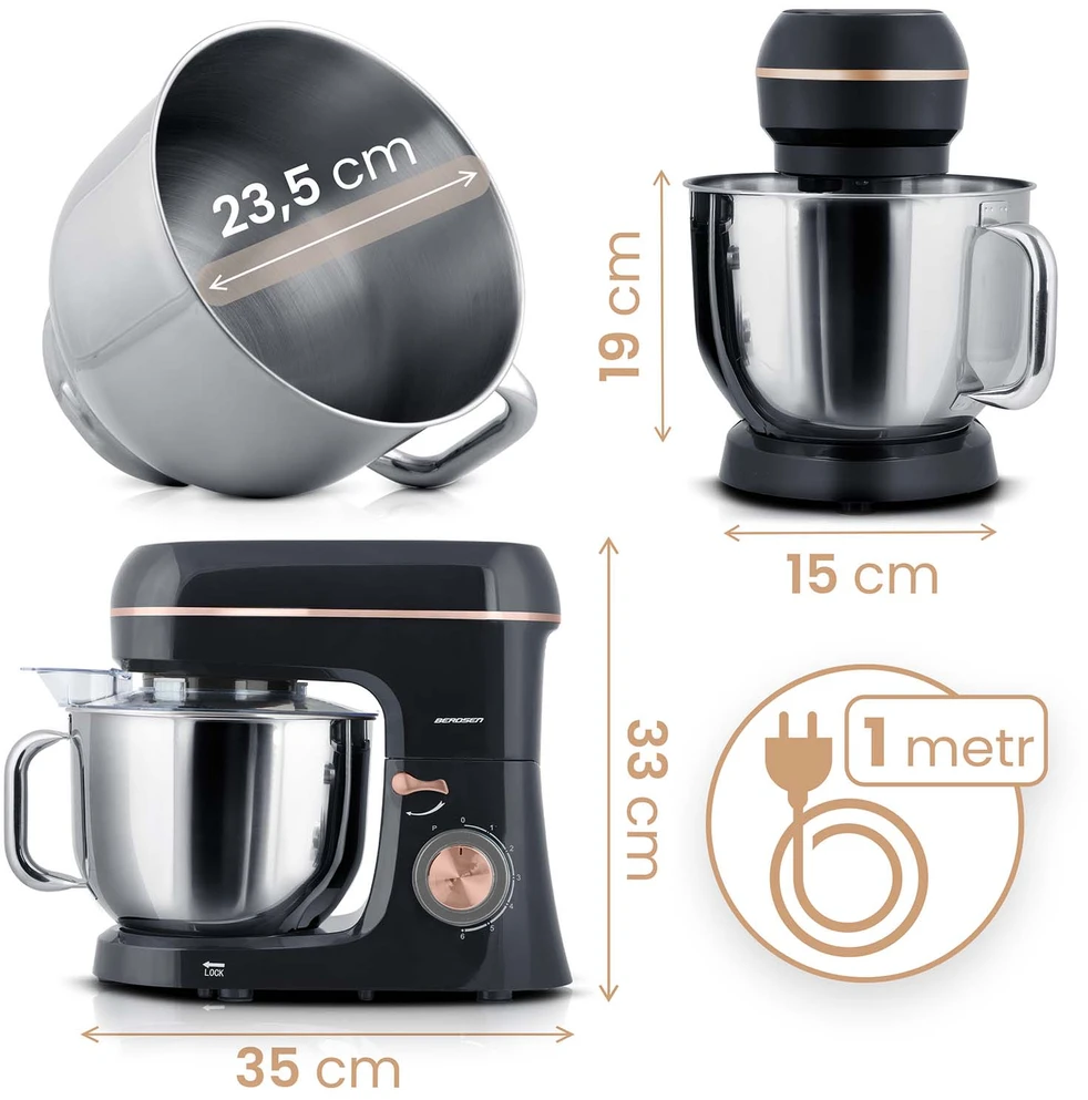 Plakiklis Berdsen Planetarinis stovinis maišytuvas, 6L nerūdijančio plieno dubuo, 1400W varinis variklis, daugiafunkcinis virtuvės maišytuvas, sunkiasvoris maišytuvas kepimui, tešlos minkymui, grietinėlės plakimui