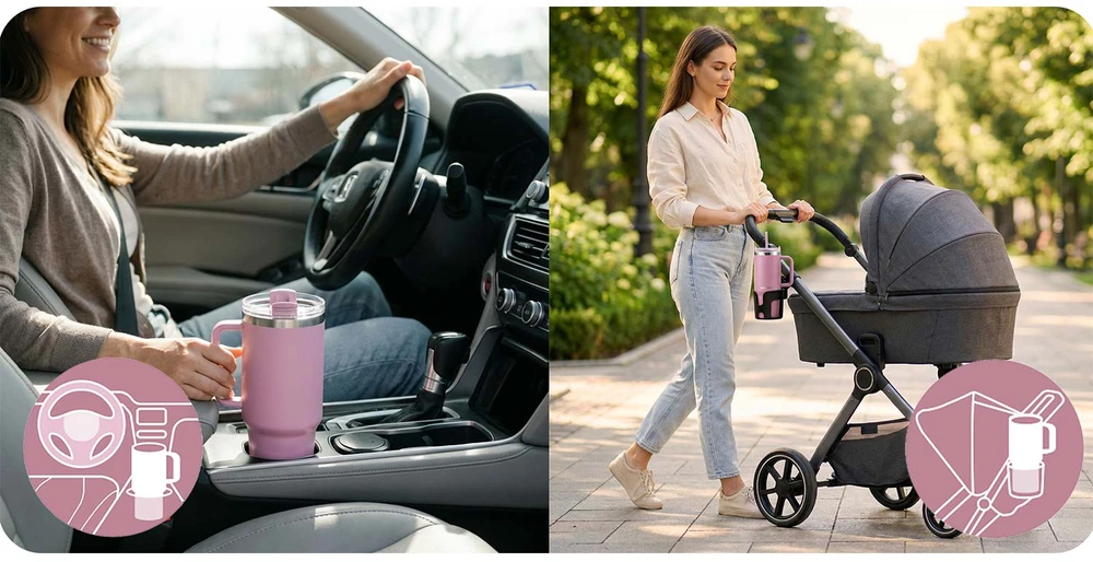Berdsen rožinis vakuuminis termosas-puodelis su šiaudeliu 1180 ml