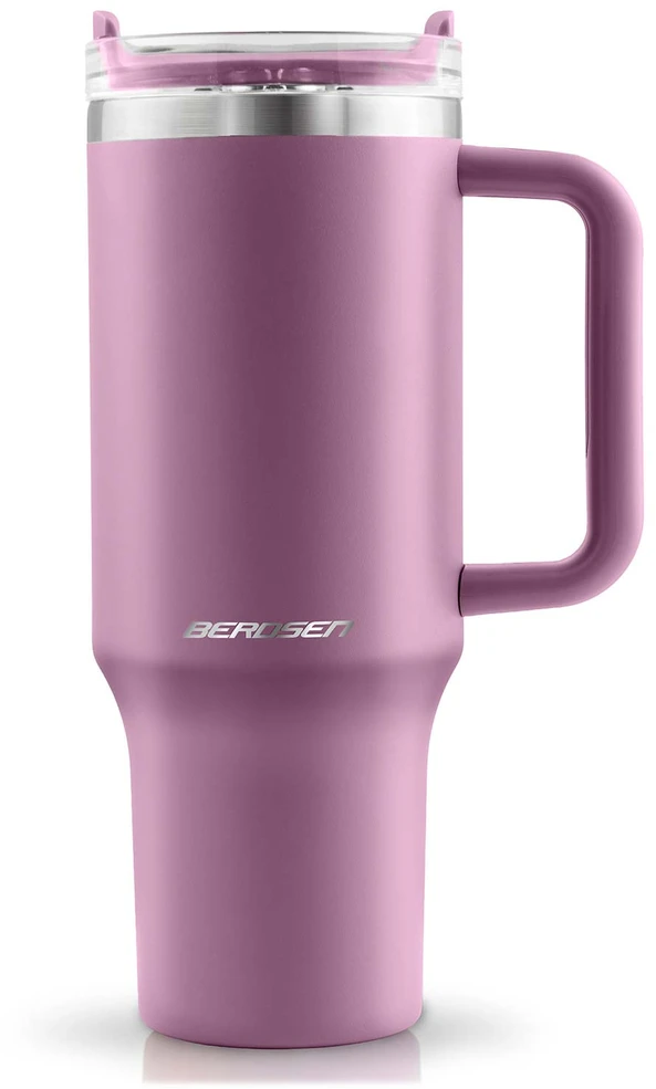 Berdsen rožinis vakuuminis termosas-puodelis su šiaudeliu 1180 ml