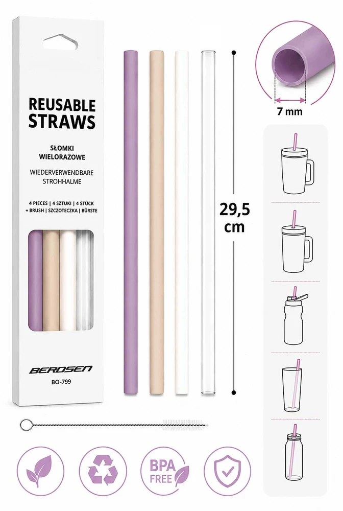 Berdsen rožinis vakuuminis termosas-puodelis su šiaudelių rinkiniu 1180 ml