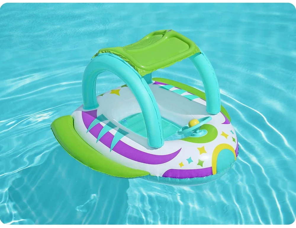 BESTWAY pripučiamas vaikiškas plaustas su stogeliu Space Splash, 1.07m x 1.12m, 34149