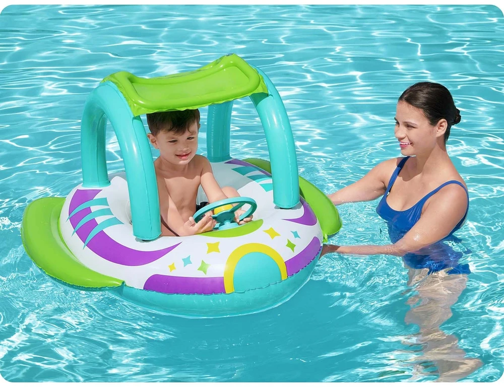 BESTWAY pripučiamas vaikiškas plaustas su stogeliu Space Splash, 1.07m x 1.12m, 34149
