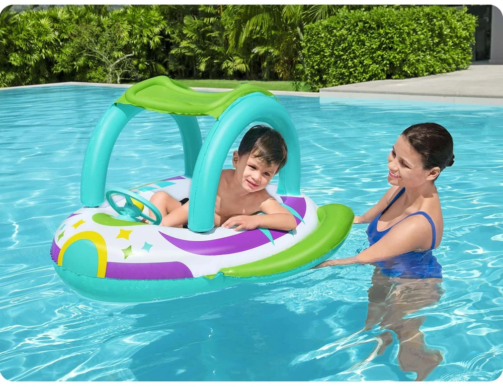 BESTWAY pripučiamas vaikiškas plaustas su stogeliu Space Splash, 1.07m x 1.12m, 34149