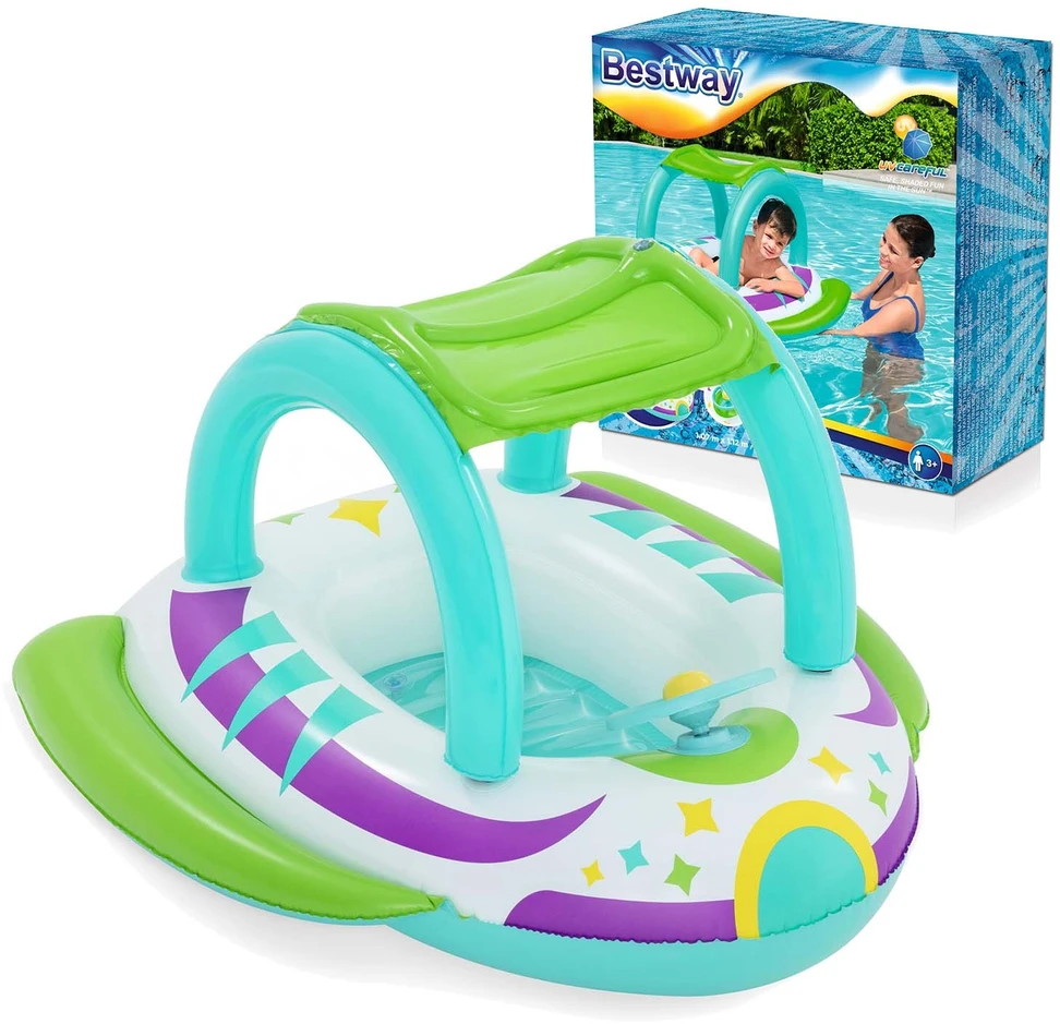 BESTWAY pripučiamas vaikiškas plaustas su stogeliu Space Splash, 1.07m x 1.12m, 34149