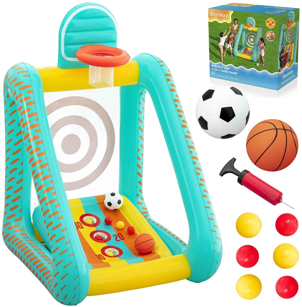 Bestway 3 viename sodo žaidimas krepšinis + futbolas + vartai 127x109x178cm 52813