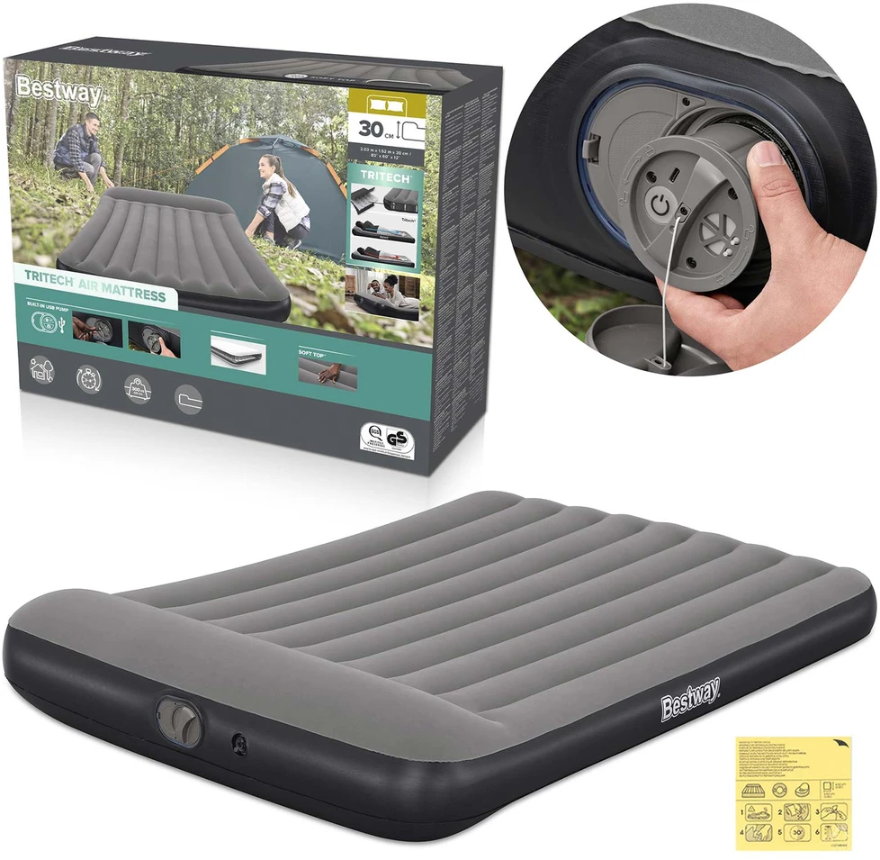 Pripučiamas čiužinys Bestway 150 x 203 x 30 cm su USB pompa