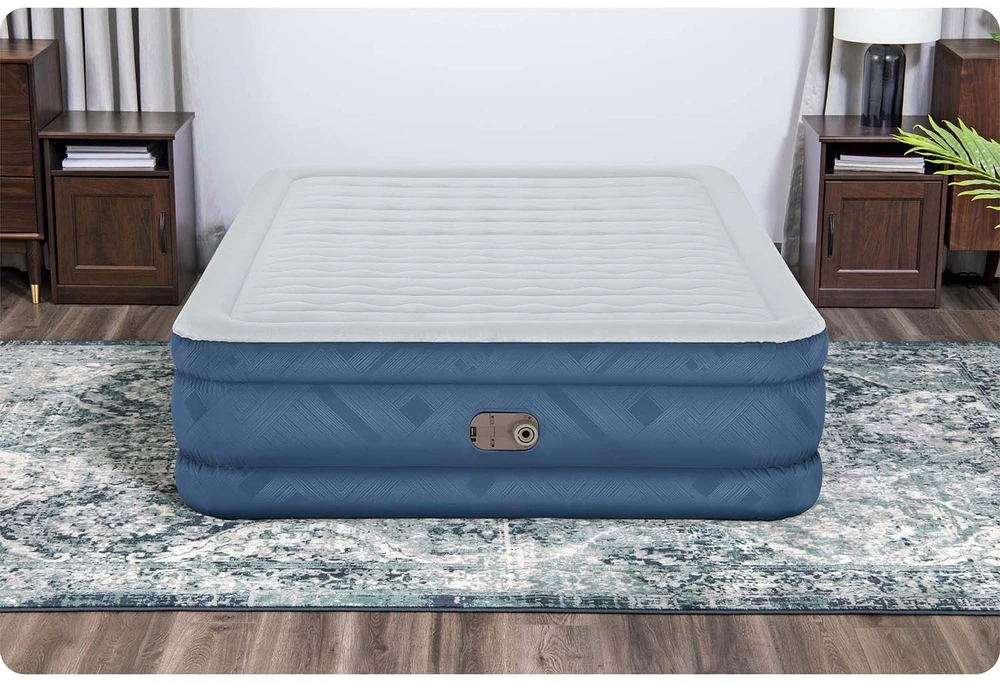 "Bestway® Fortech™" Pripučiamas dvivietis čiužinys "Snugable Top™" įmontuotas kintamosios srovės siurblys, 203 x 152 x 46 cm