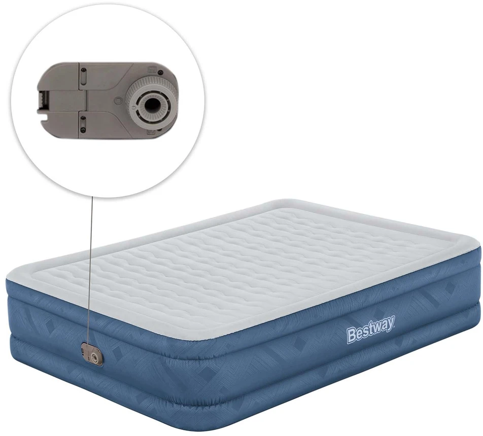 "Bestway® Fortech™" Pripučiamas dvivietis čiužinys "Snugable Top™" įmontuotas kintamosios srovės siurblys, 203 x 152 x 46 cm