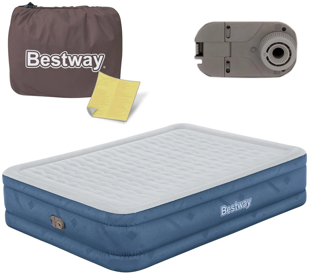 "Bestway® Fortech™" Pripučiamas dvivietis čiužinys "Snugable Top™" įmontuotas kintamosios srovės siurblys, 203 x 152 x 46 cm
