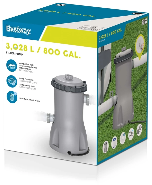 Siurblys su filtru BESTWAY, Flowclear, 3028 l/val., 220-240V, 32W, 58386