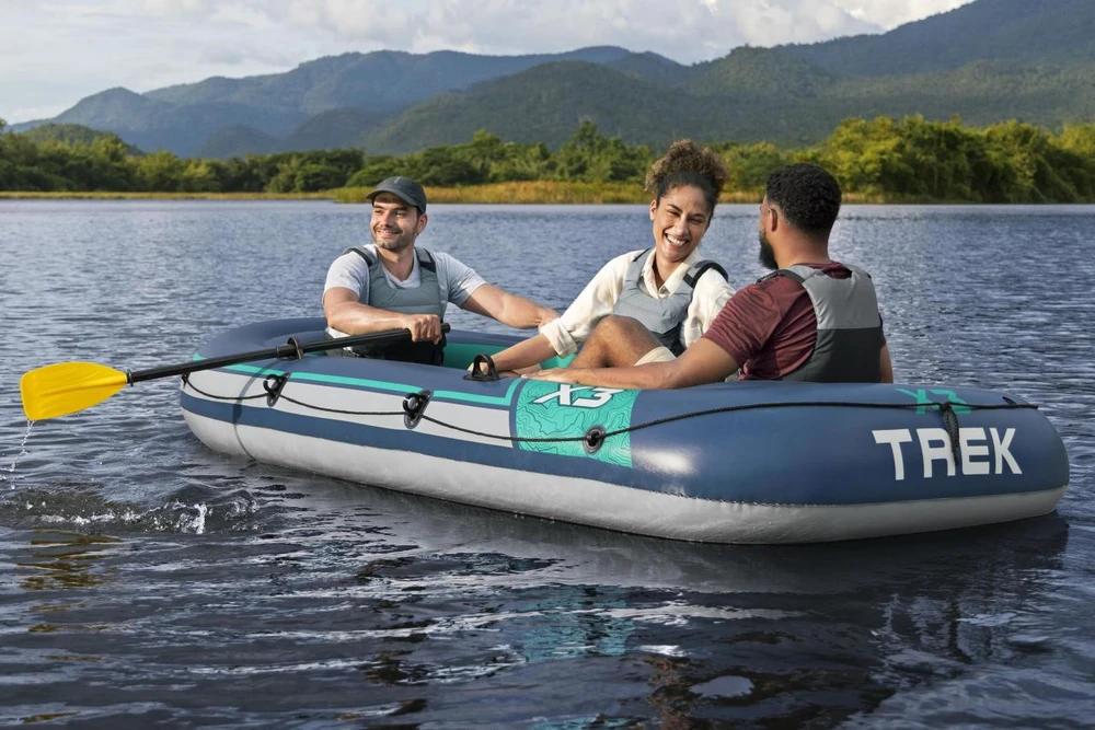 Bestway Pripučiama TREK X3 pontono valtis 3 kamerų, 360 kg apkrovai, su irklais ir pompa