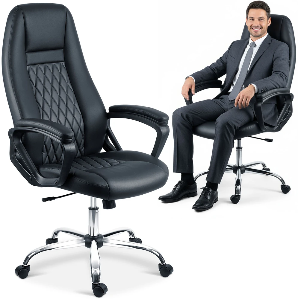 Sofotel Ekologinės odos biuro kėdė, reguliuojamo aukščio, ergonomiško dizaino, chromuotas pagrindas, patogus sėdėjimas