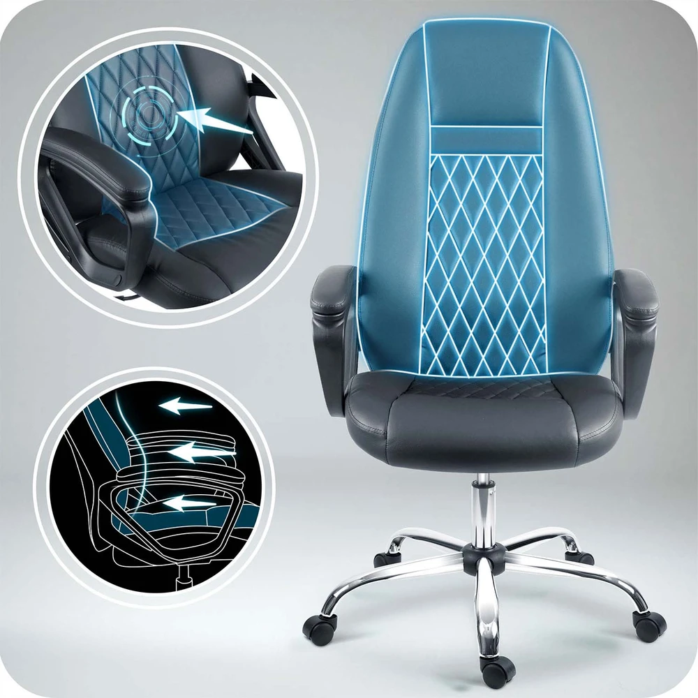 Sofotel Ekologinės odos biuro kėdė, reguliuojamo aukščio, ergonomiško dizaino, chromuotas pagrindas, patogus sėdėjimas