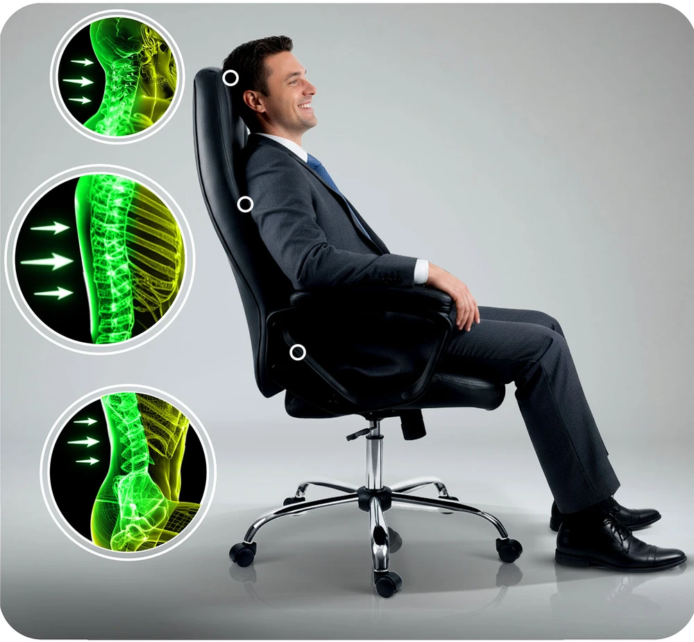 Sofotel Ekologinės odos biuro kėdė, reguliuojamo aukščio, ergonomiško dizaino, chromuotas pagrindas, patogus sėdėjimas