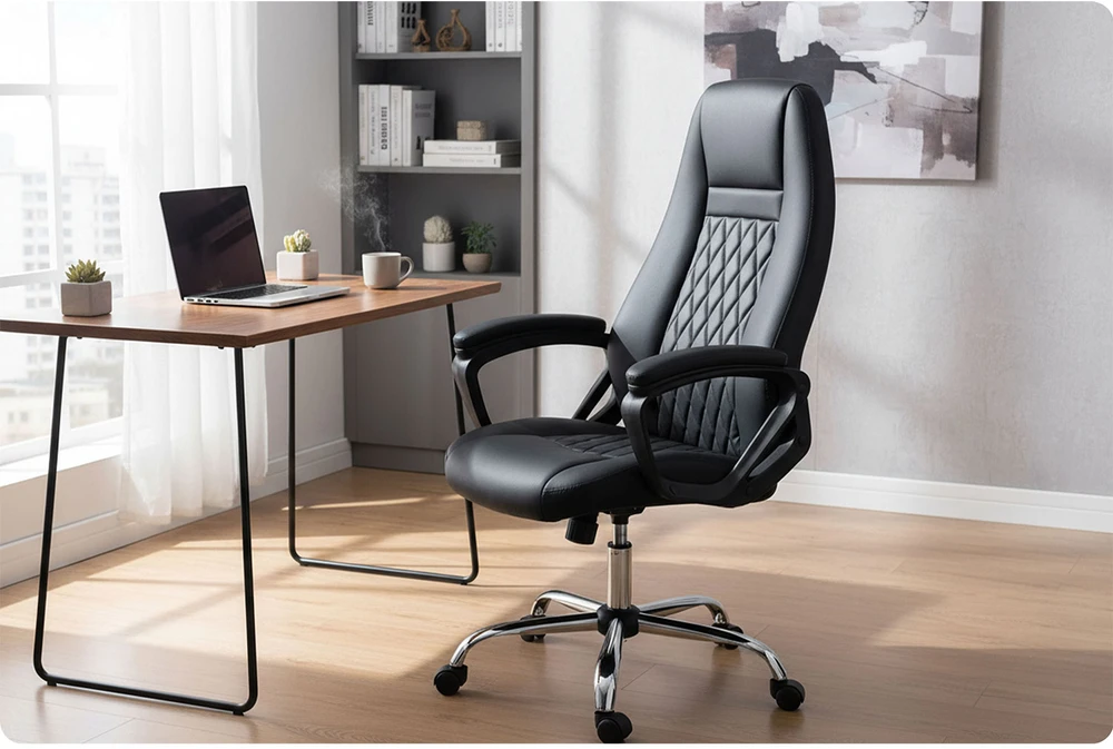 Sofotel Ekologinės odos biuro kėdė, reguliuojamo aukščio, ergonomiško dizaino, chromuotas pagrindas, patogus sėdėjimas