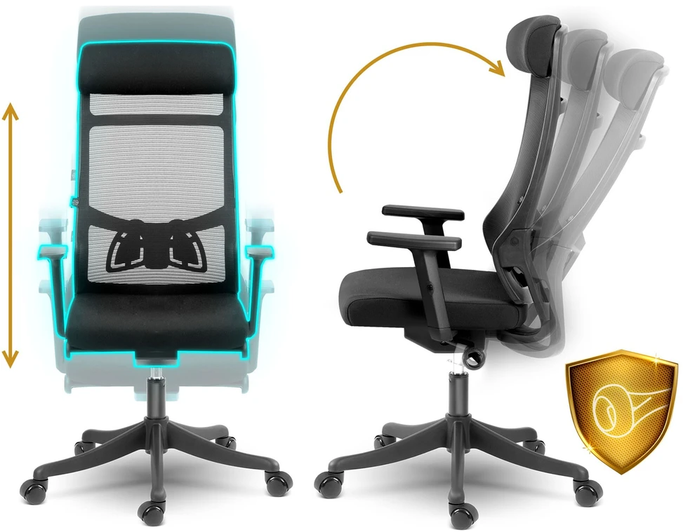 Sofotel Biuro kėdė su tinklelio atlošu, ergonomiško dizaino, reguliuojamo aukščio, juoda vadovo kėdė, patogi kompiuterio kėdė namų biurui