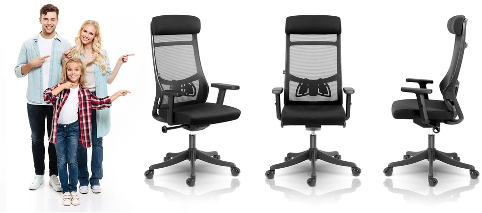 Sofotel Biuro kėdė su tinklelio atlošu, ergonomiško dizaino, reguliuojamo aukščio, juoda vadovo kėdė, patogi kompiuterio kėdė namų biurui