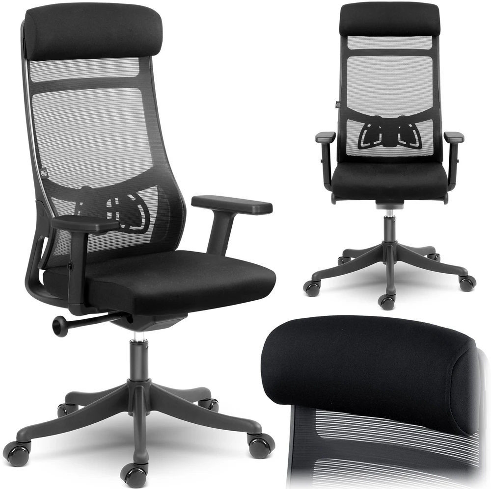 Sofotel Biuro kėdė su tinklelio atlošu, ergonomiško dizaino, reguliuojamo aukščio, juoda vadovo kėdė, patogi kompiuterio kėdė namų biurui