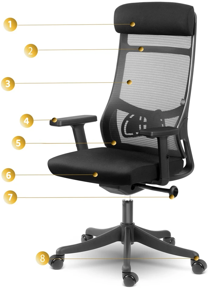 Sofotel Biuro kėdė su tinklelio atlošu, ergonomiško dizaino, reguliuojamo aukščio, juoda vadovo kėdė, patogi kompiuterio kėdė namų biurui