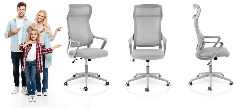 Sofotel Biuro kėdė su tinklelio atlošu, reguliuojamu aukščiu, ergonomišku dizainu, supimo funkcija, pilka darbo kėdė