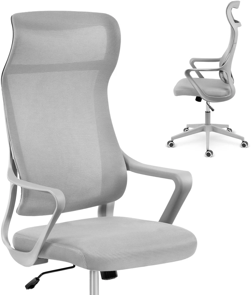 Sofotel Biuro kėdė su tinklelio atlošu, reguliuojamu aukščiu, ergonomišku dizainu, supimo funkcija, pilka darbo kėdė
