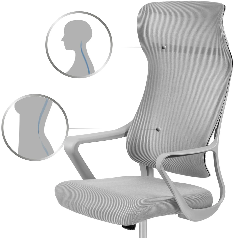 Sofotel Biuro kėdė su tinklelio atlošu, reguliuojamu aukščiu, ergonomišku dizainu, supimo funkcija, pilka darbo kėdė