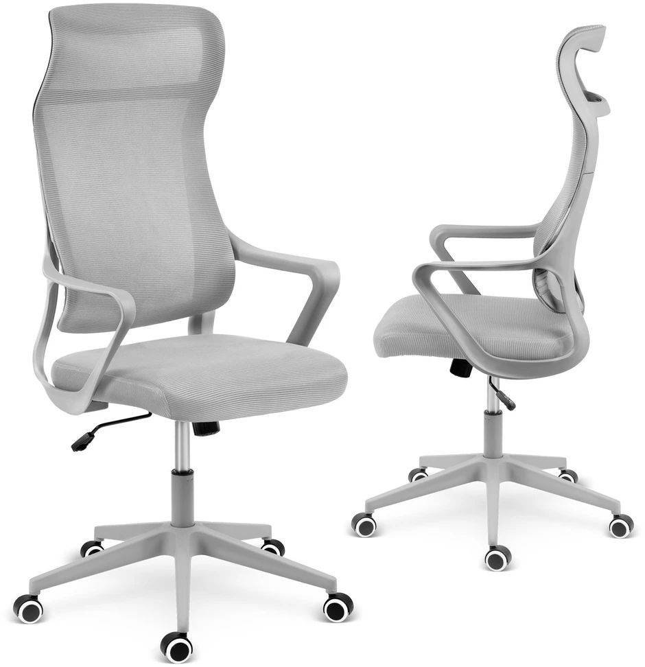 Sofotel Biuro kėdė su tinklelio atlošu, reguliuojamu aukščiu, ergonomišku dizainu, supimo funkcija, pilka darbo kėdė
