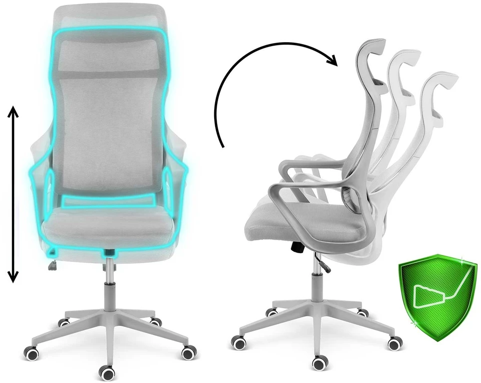 Sofotel Biuro kėdė su tinklelio atlošu, reguliuojamu aukščiu, ergonomišku dizainu, supimo funkcija, pilka darbo kėdė