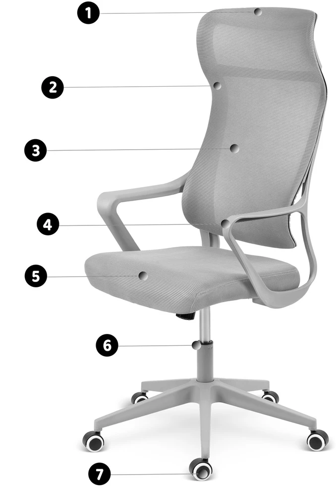Sofotel Biuro kėdė su tinklelio atlošu, reguliuojamu aukščiu, ergonomišku dizainu, supimo funkcija, pilka darbo kėdė