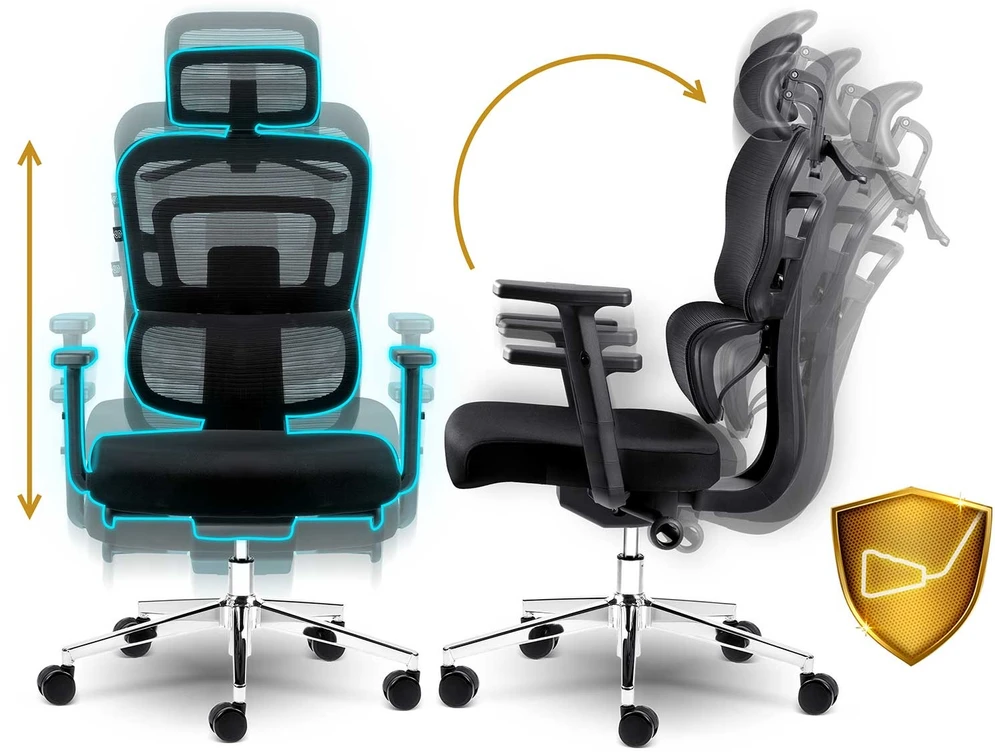 Sofotel Biuro kėdė su tinkliniu atlošu, ergonomiško dizaino, reguliuojamo aukščio, juoda vadovo kėdė, patogi kompiuterio kėdė