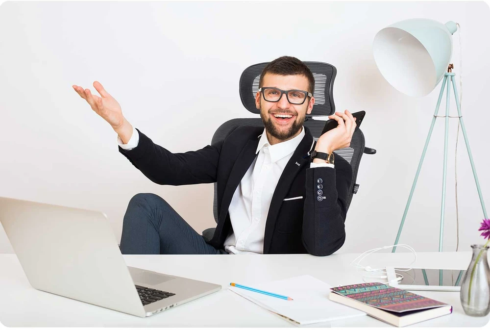 Sofotel Biuro kėdė su tinkliniu atlošu, ergonomiško dizaino, reguliuojamo aukščio, juoda vadovo kėdė, patogi kompiuterio kėdė