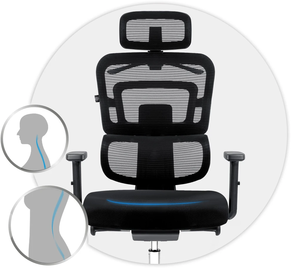 Sofotel Biuro kėdė su tinkliniu atlošu, ergonomiško dizaino, reguliuojamo aukščio, juoda vadovo kėdė, patogi kompiuterio kėdė