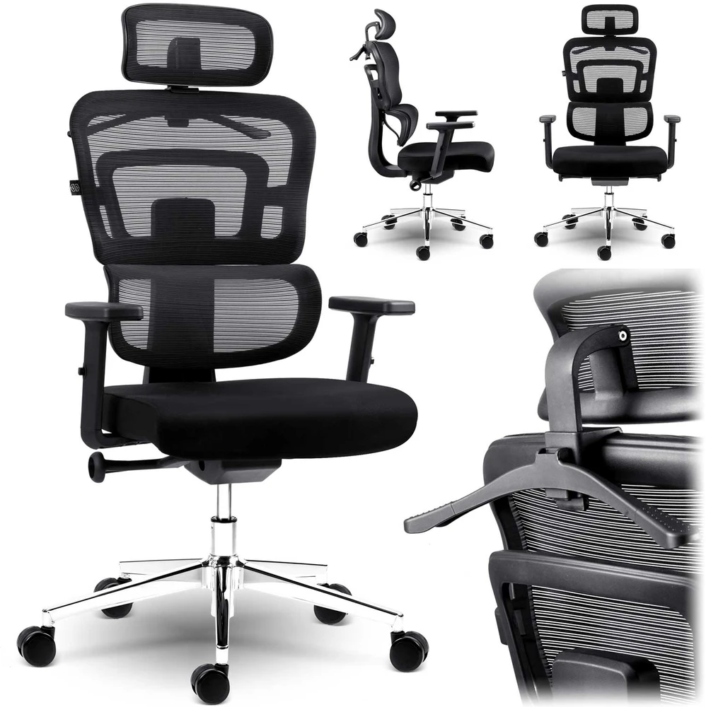 Sofotel Biuro kėdė su tinkliniu atlošu, ergonomiško dizaino, reguliuojamo aukščio, juoda vadovo kėdė, patogi kompiuterio kėdė