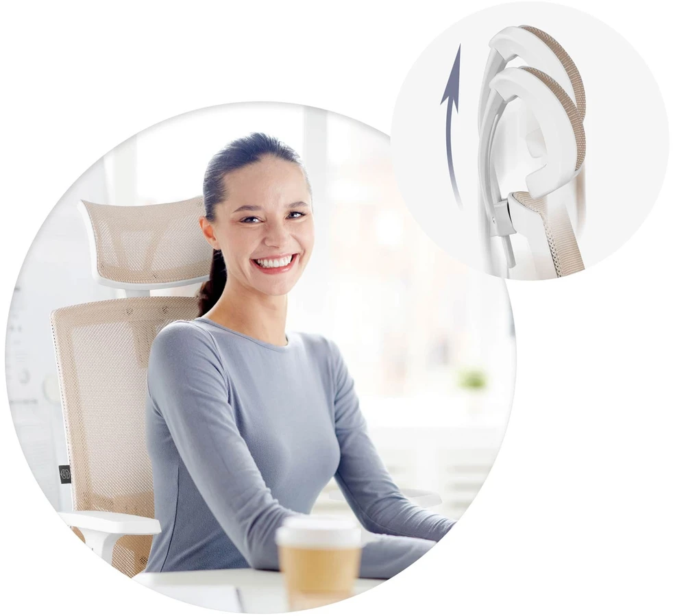 Sofotel Biuro kėdė su mikrotinkliniu audiniu, ergonomišku dizainu, reguliuojama galvos atrama, pakreipimo mechanizmu, kvėpuojančia danga, patogiu sėdėjimu
