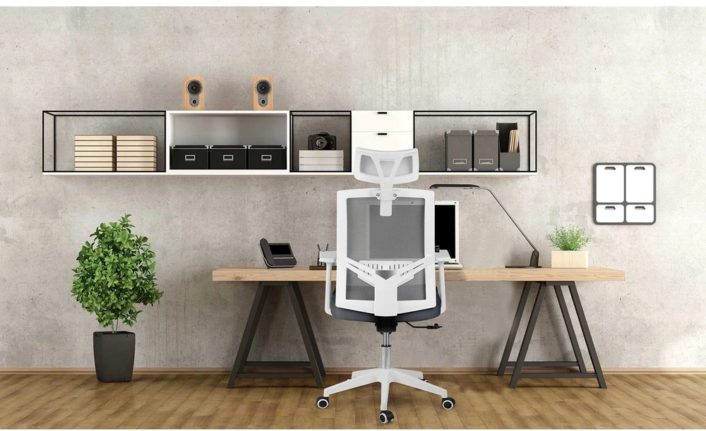 Sofotel Biuro kėdė su mikro-tinklu, pilka ergonomiška kėdė su reguliuojama galvos atrama, supimo ir aukščio reguliavimu, patogi kompiuterio kėdė namams ir biurui