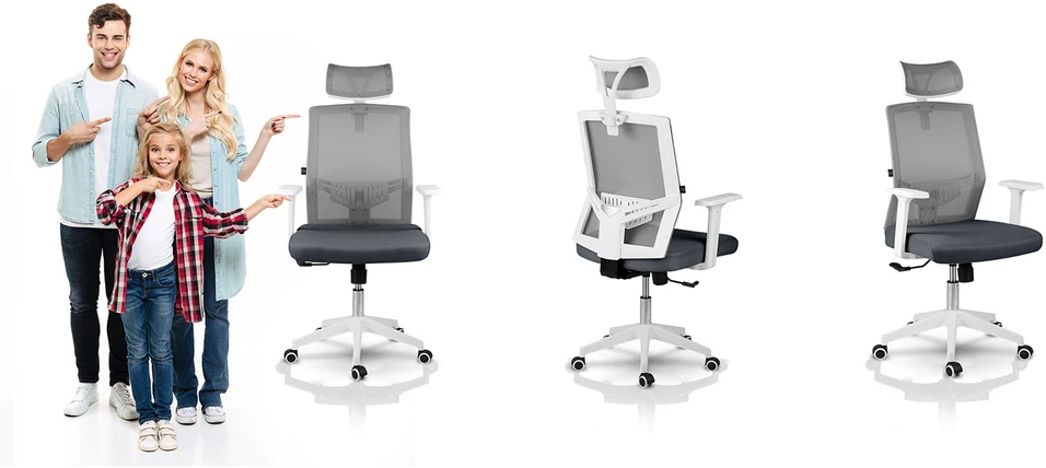 Sofotel Biuro kėdė su mikro-tinklu, pilka ergonomiška kėdė su reguliuojama galvos atrama, supimo ir aukščio reguliavimu, patogi kompiuterio kėdė namams ir biurui